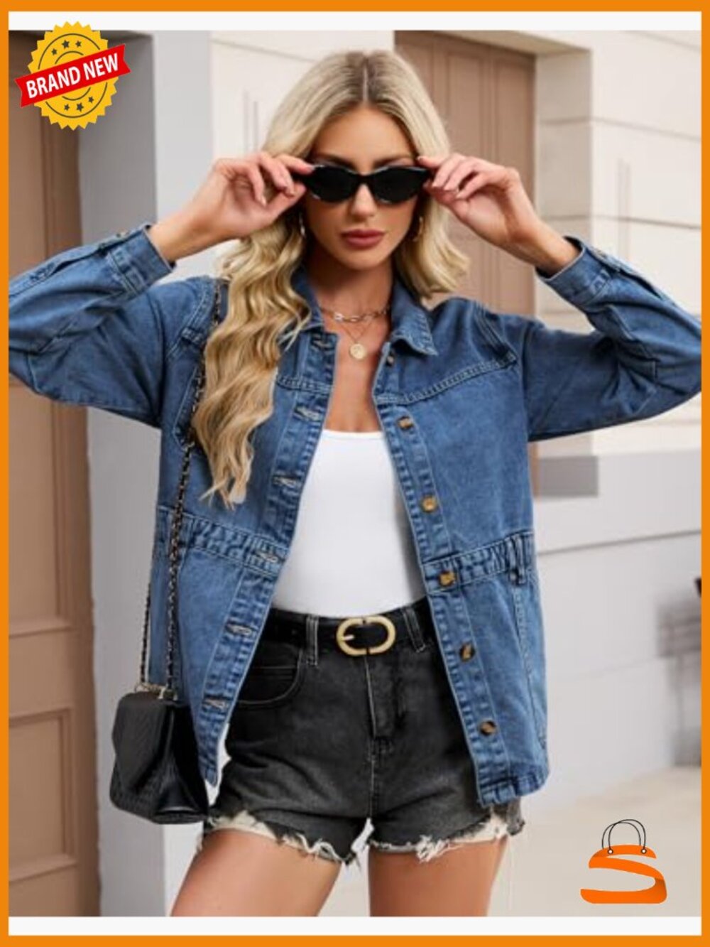 Oversized Denim Jacket Button Down Boyfriend Shacket with Pockets - Picture 6 of 7